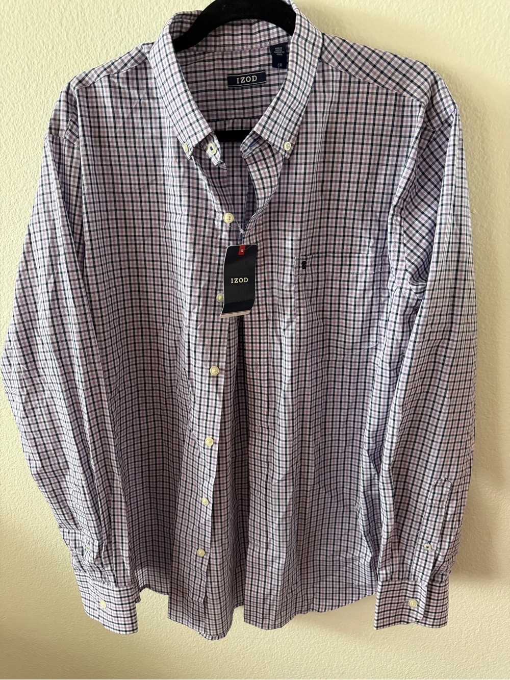 IZOD Men’s Large Plaid Button-Down Shirt – Purple/Lavender – NWT